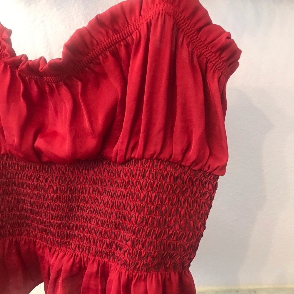 NWOT Free People Smocked Red Black Satin Crop Top - Picture 4 of 6